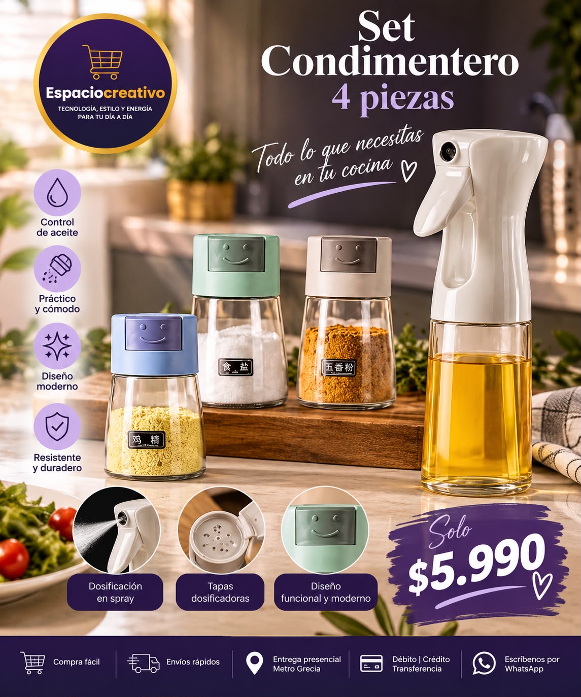 Set Condimentero de 4 piezas