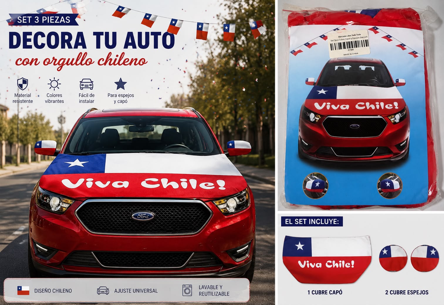 🇨🇱 Set de 3 piezas Fiestas Patrias